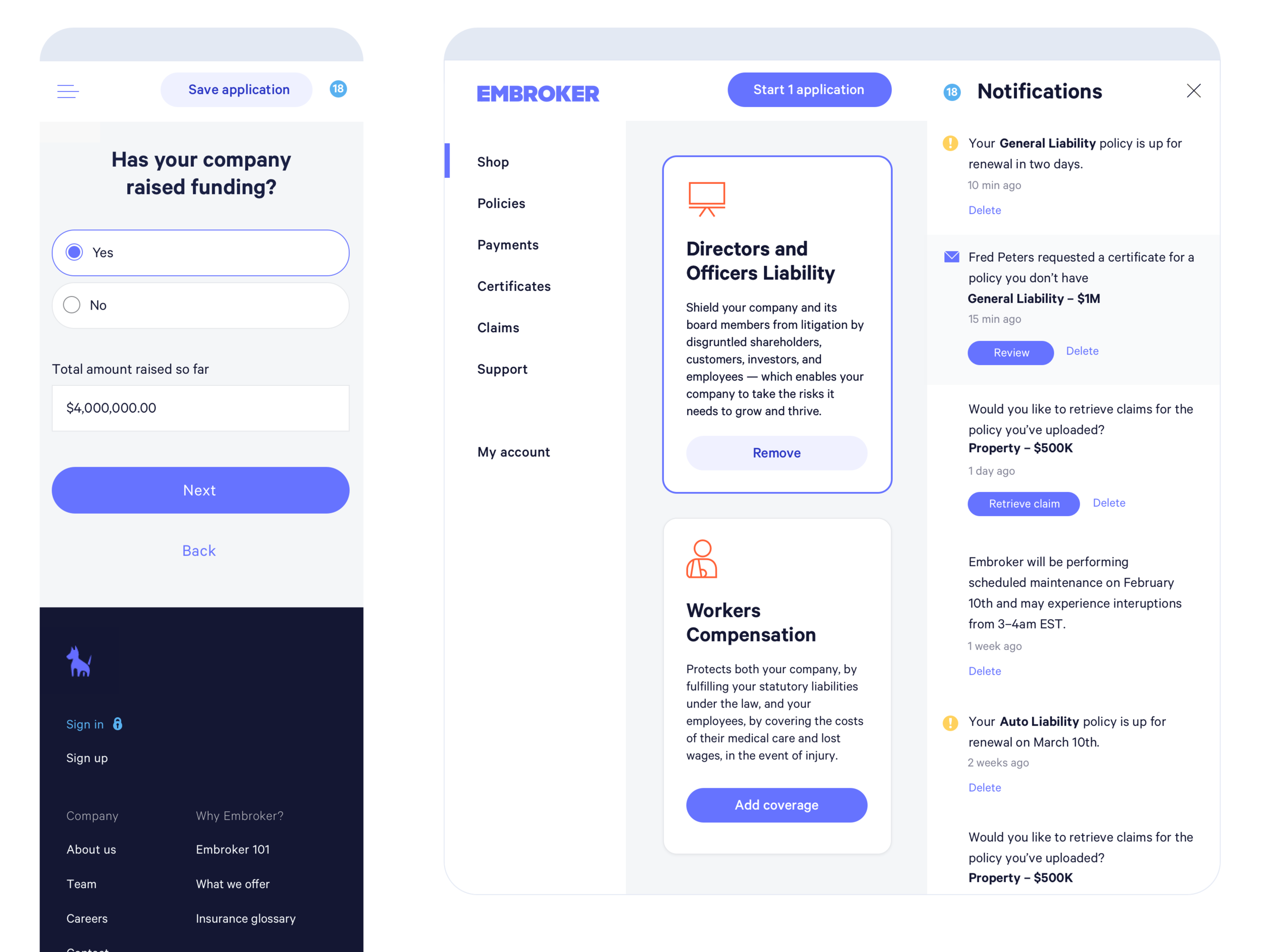 Embroker dashboard